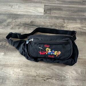 Vintage Walt Disney World Fanny Pack Black Embroidered Logo Belt Bag